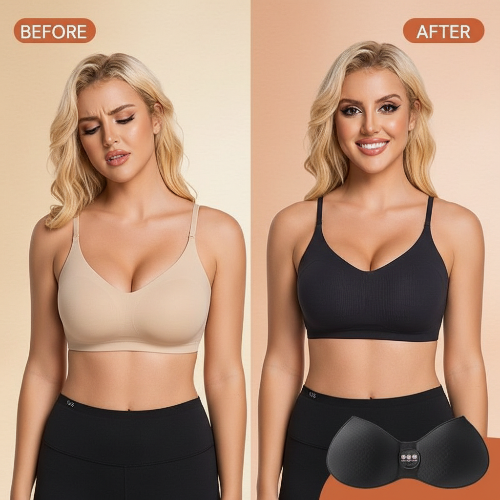 massage bra with 6 vibrating massage heads, one-button heat therapy, removable-washable breast massager, breast care underwear