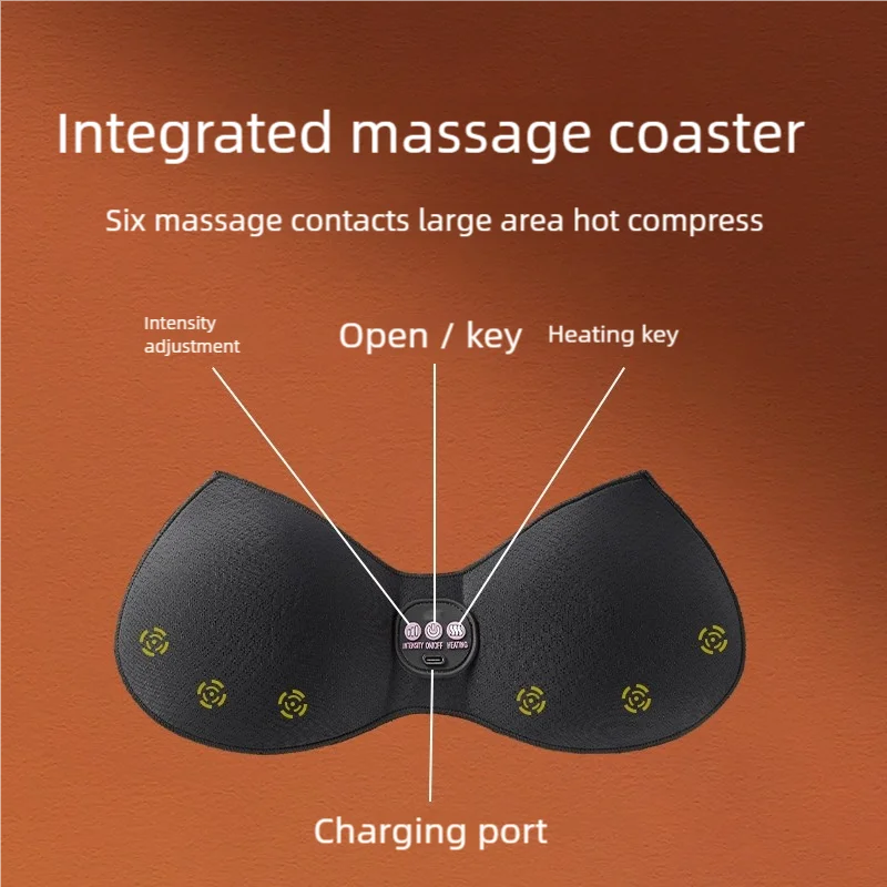massage bra with 6 vibrating massage heads, one-button heat therapy, removable-washable breast massager, breast care underwear
