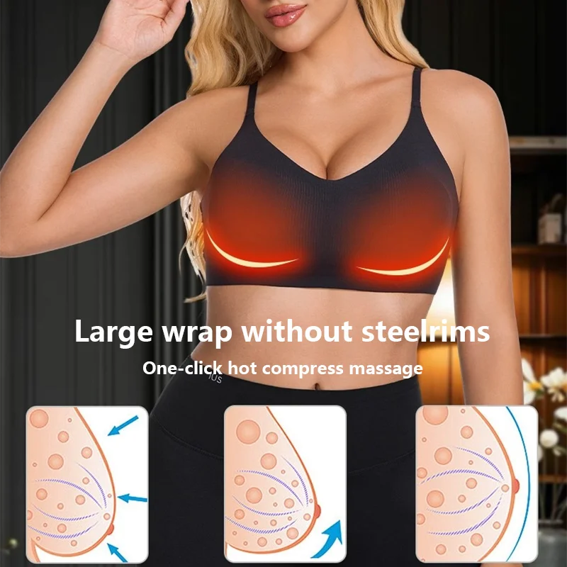 massage bra with 6 vibrating massage heads, one-button heat therapy, removable-washable breast massager, breast care underwear