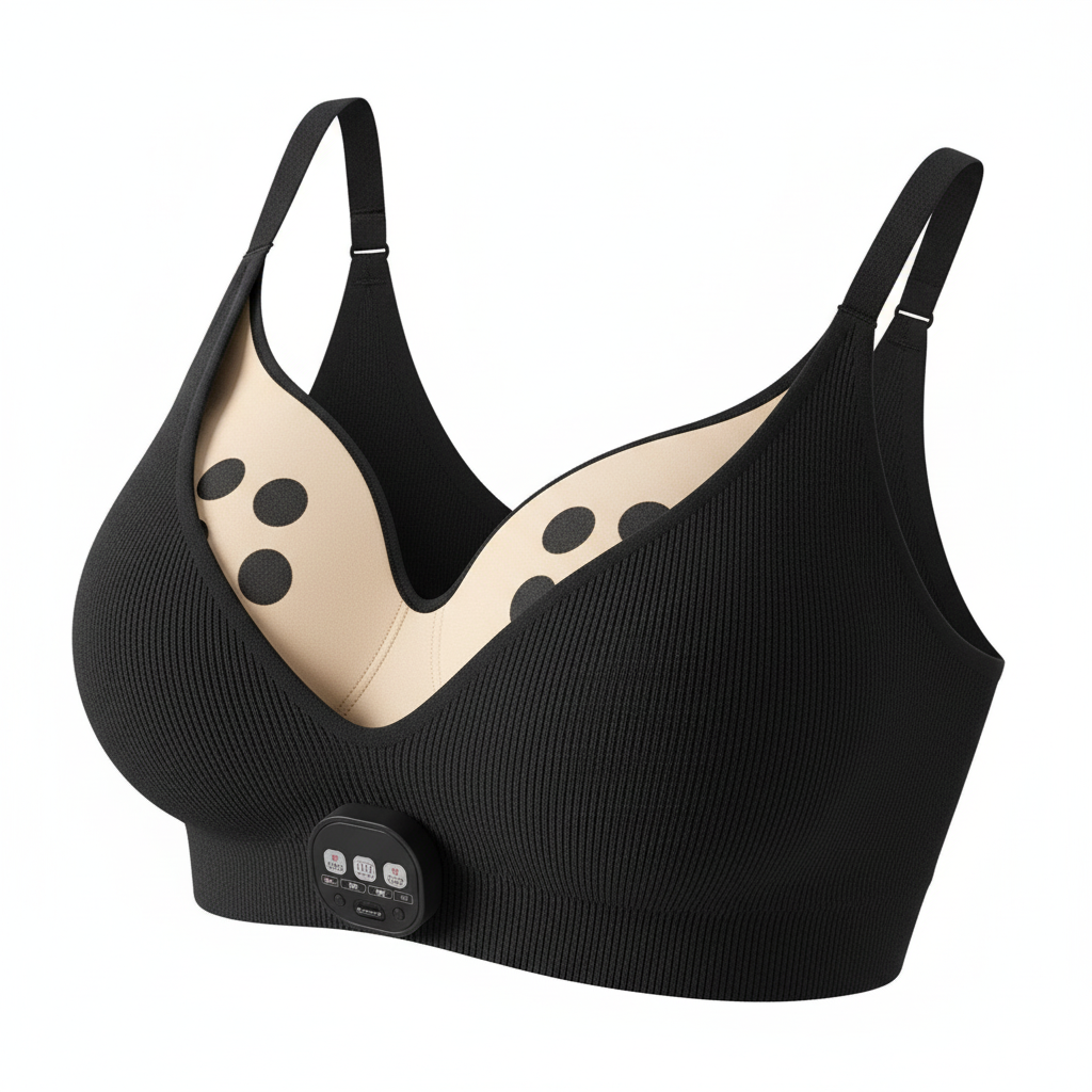 massage bra with 6 vibrating massage heads, one-button heat therapy, removable-washable breast massager, breast care underwear